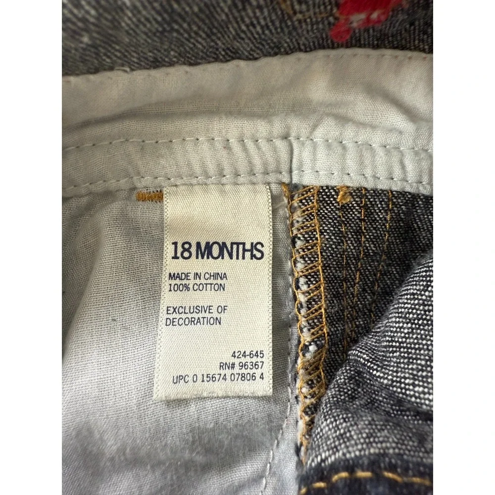 OshKosh‎ B'gosh Kids Denim Vestbak Overalls Red Train Embroidered 18 mos